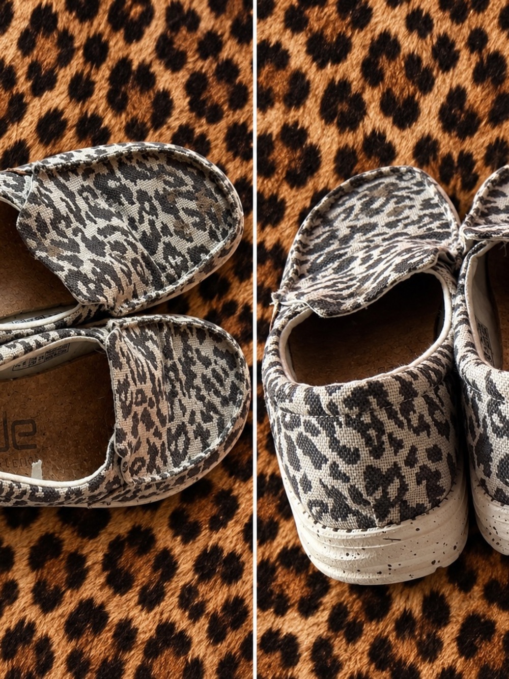 Hey Dude Women’s Leopard Print Slip-On Flats in Black and Cream